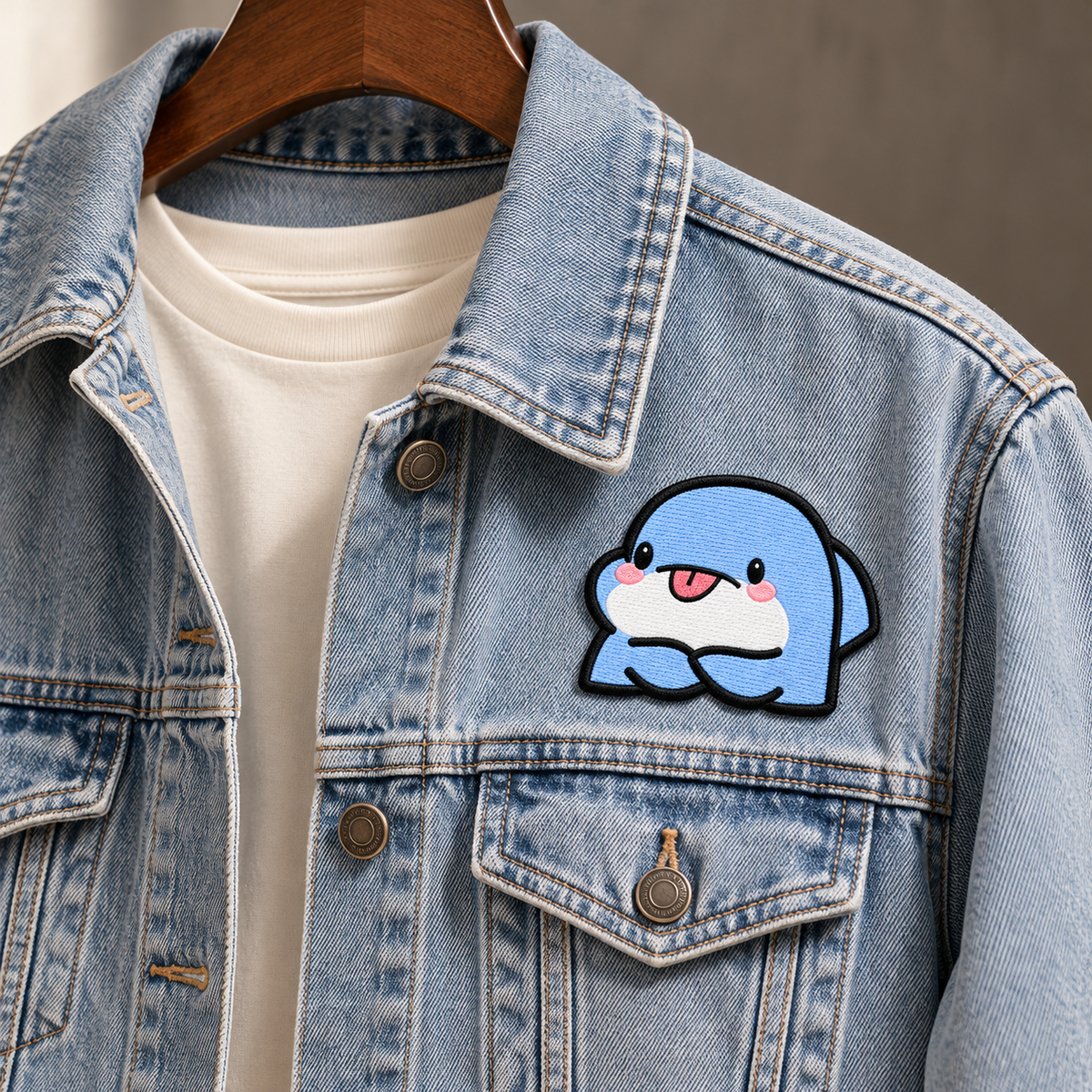 Cute Blue Shark Embroidered Iron-On Patch ā Kawaii Cartoon Shark Applique