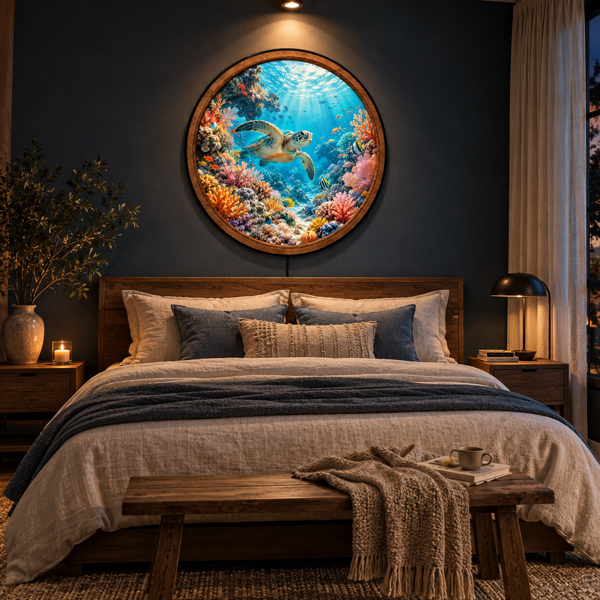 Handcrafted Sea Turtle LED Wall Art – Colorful Coral Reef & Tropical Ocean