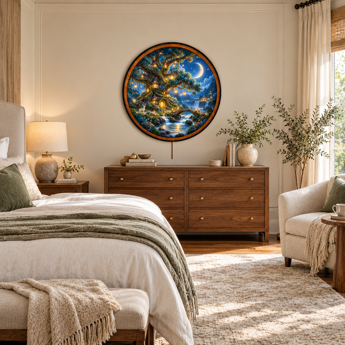 The Enchanted Everlight Tree – Handcrafted LED Wall Art | Magical Treehouse & Crescent Moon