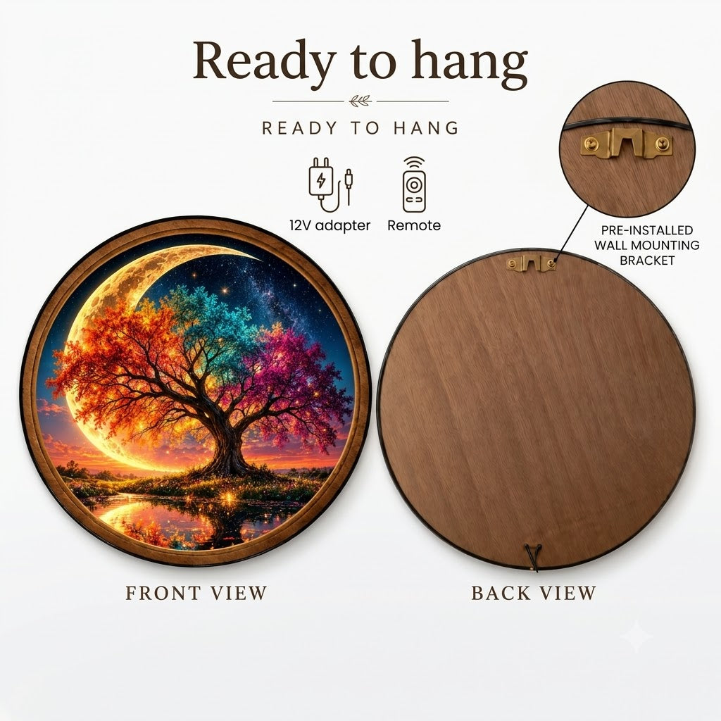 Handcrafted Celestial Tree of Seasons LED Wall Art