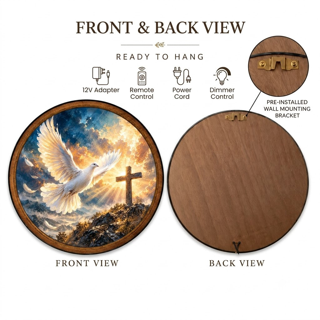 Handcrafted Dove & Cross Christian LED Wall Art