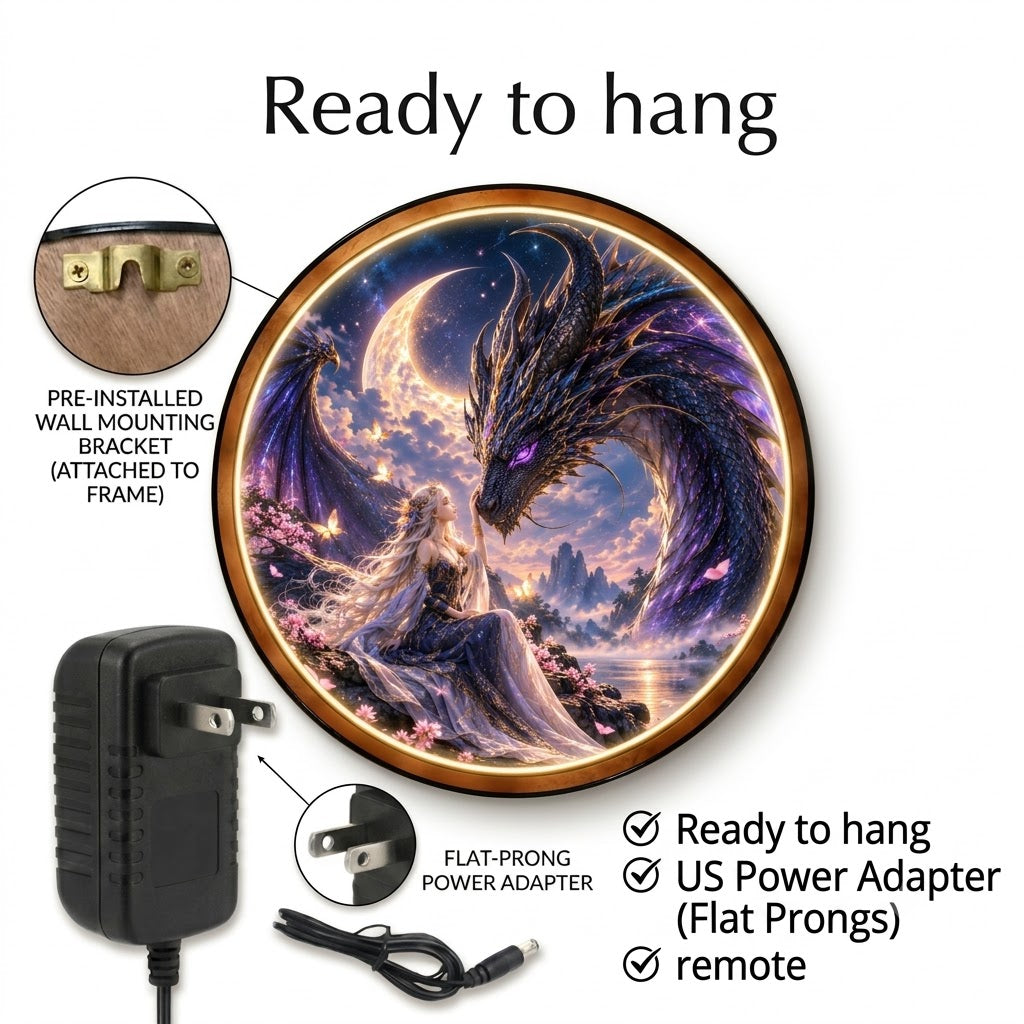 Handcrafted Celestial Dragon & Moon Maiden LED Wall Art