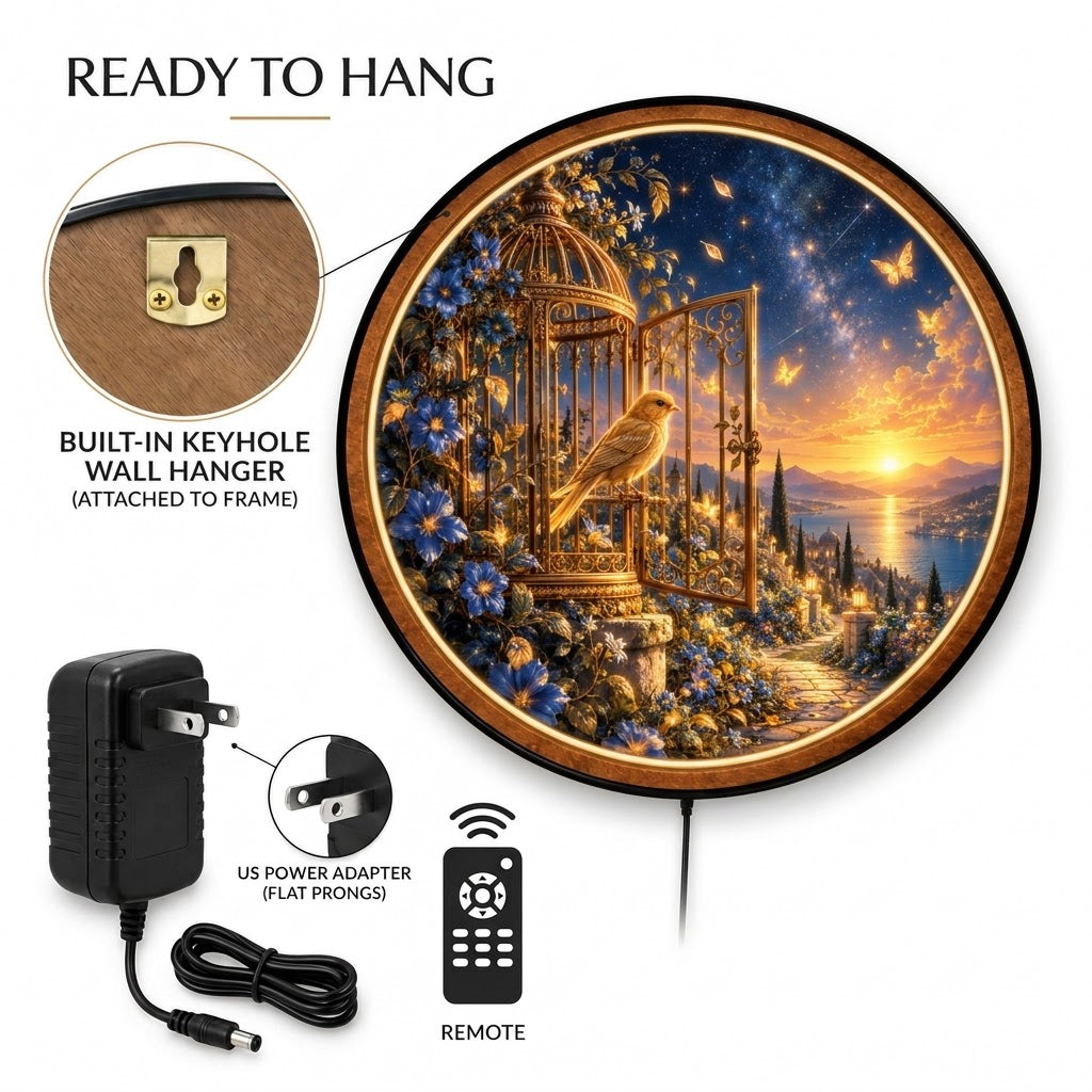 Wings of Freedom – Handcrafted Round LED Wall Art