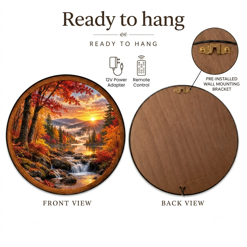 Handcrafted Autumn Mountain Sunrise LED Wall Art
