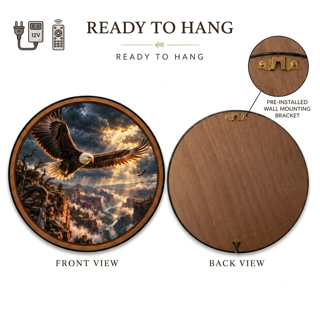 Handcrafted Bald Eagle Canyon Storm LED Wall Art