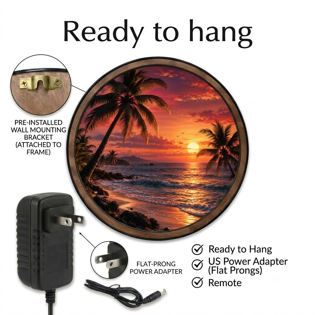 Handcrafted Tropical Sunset Beach LED Wall Art