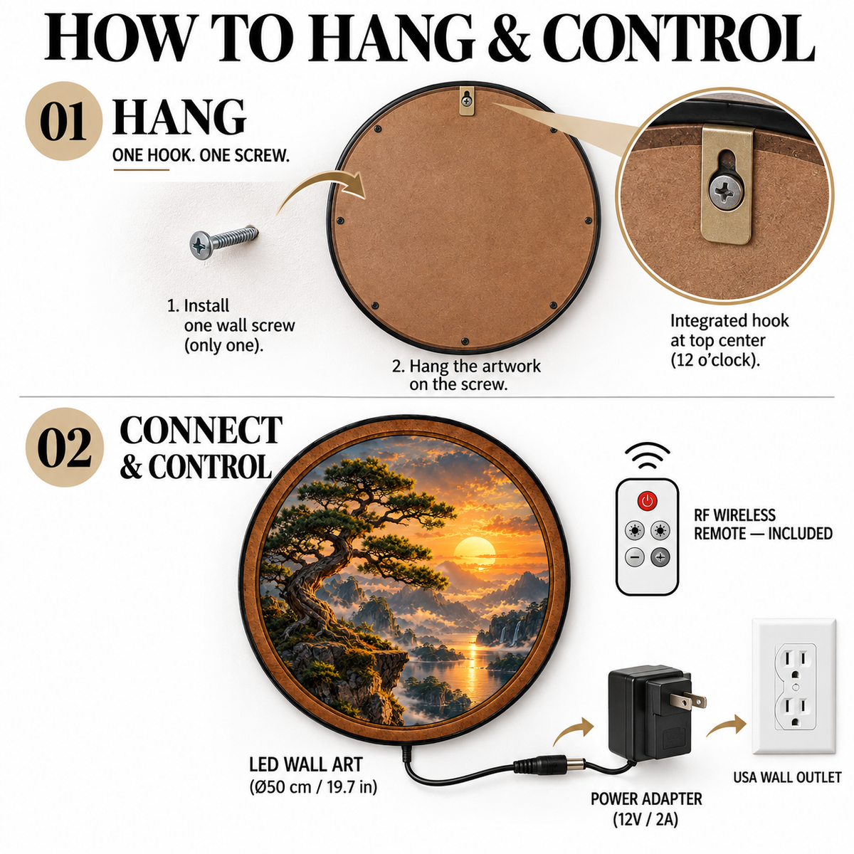 Ancient Pine Sunset – Handcrafted Round LED Wall Art
