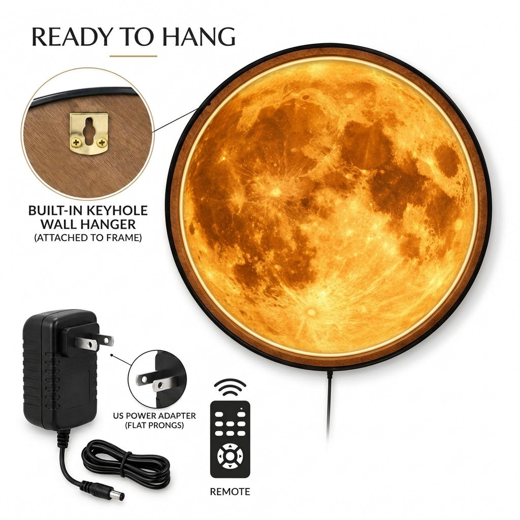 Golden Full Moon – Handcrafted Round LED Wall Art