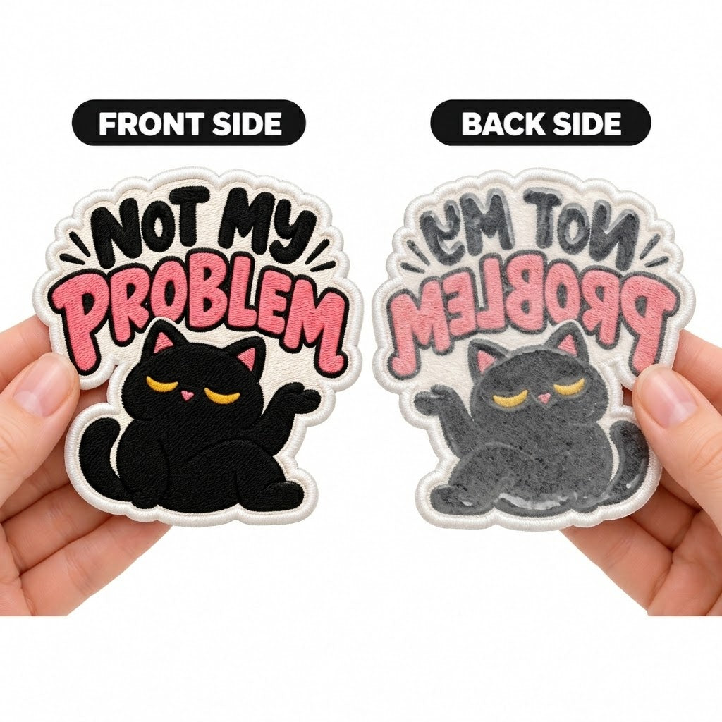 Not My Problem Black Cat Embroidered Iron-On Patch ā Funny Cat Attitude Applique