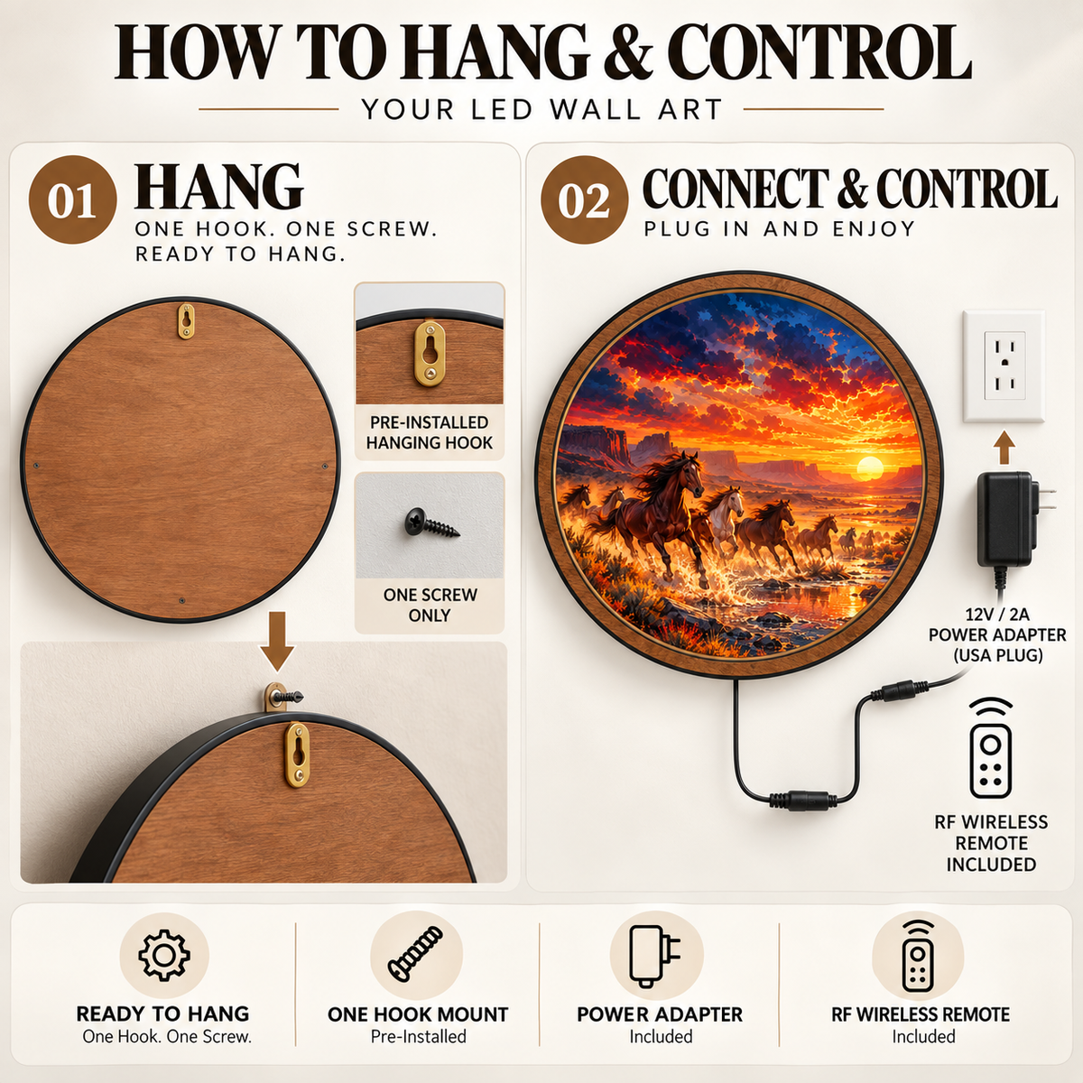 Wild Horses Canyon Sunset Circular LED Wall Art