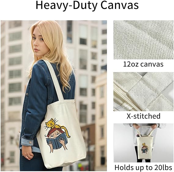 Canvas Tote Bag for Women – Aesthetic Zipper Bag for Work, Travel & Shopping