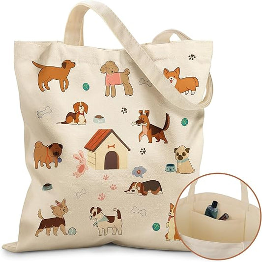 Aesthetic Canvas Tote Bag for Women – Reusable Shoulder Bag with Pocket