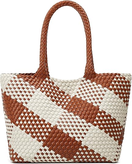 Woven Vegan Leather Tote Bag – Large Summer Purse for Women Travel