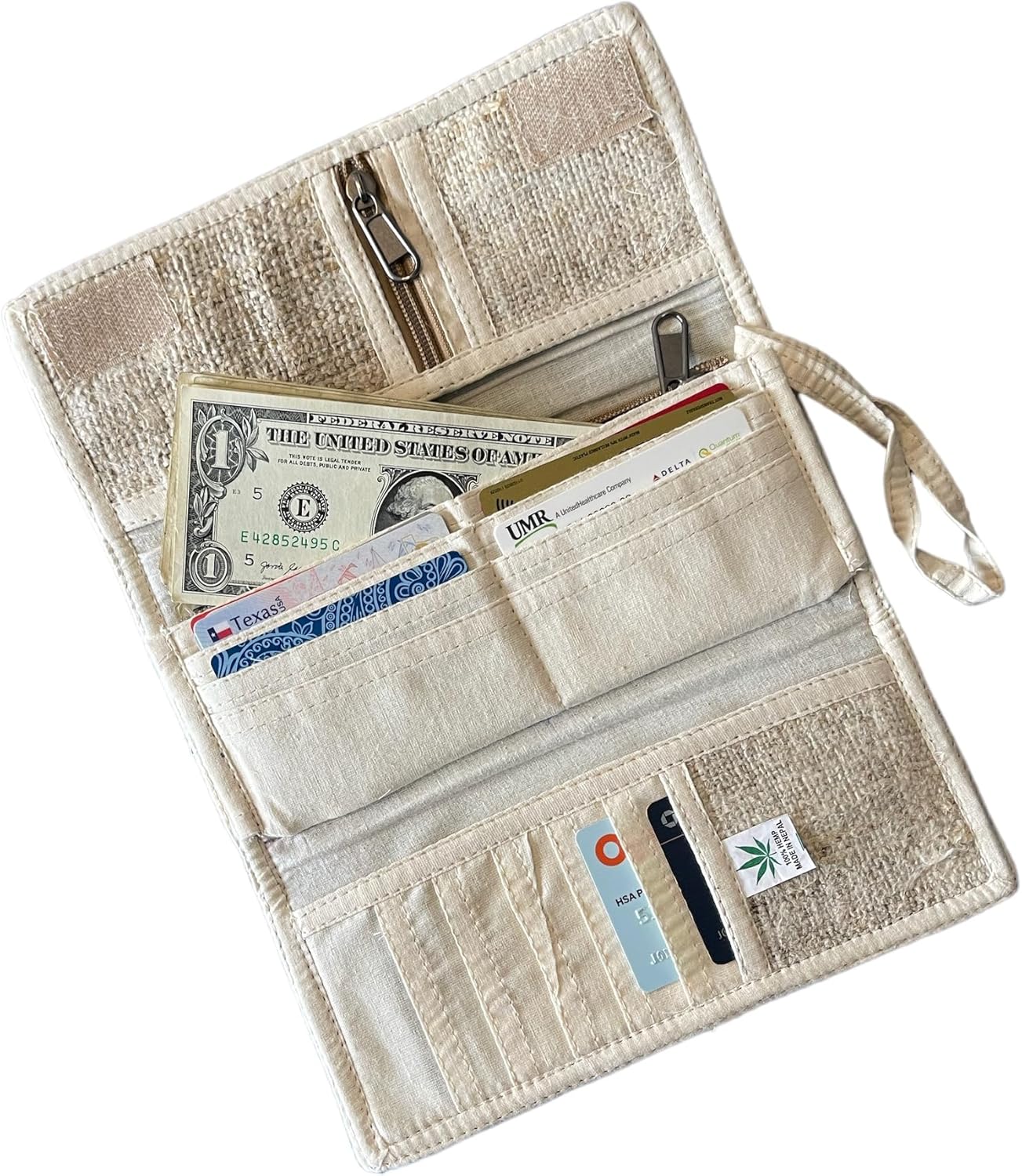 Hemp Tri-Fold Wallet with Embroidery – Eco-Friendly Handmade Purse