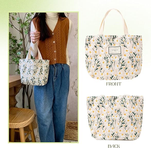 Embroidered Canvas Tote Bag – Small Floral Hobo Purse for Women