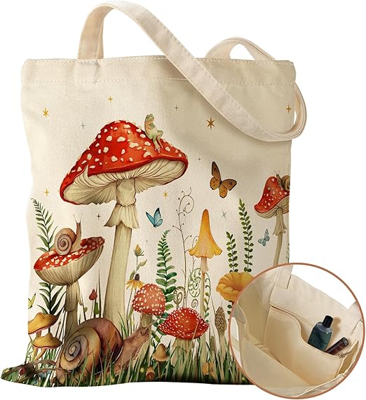 Aesthetic Canvas Tote Bag with Pocket – Cute Shoulder Bag for Women