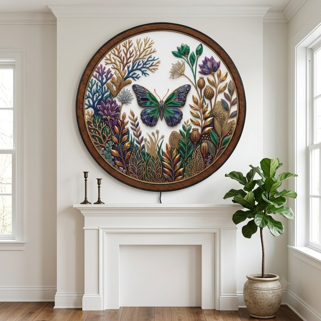 Jeweled Butterfly Garden – Botanical LED Wall Art