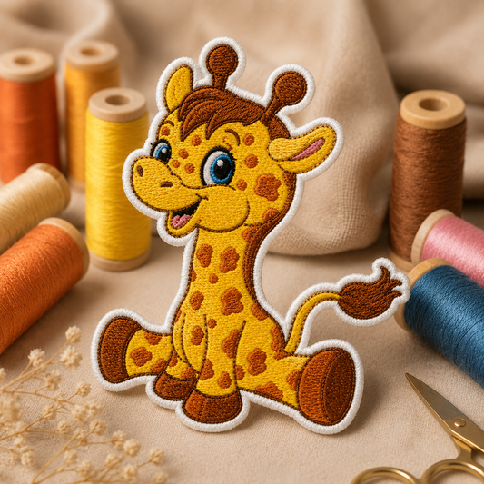 Cute Baby Giraffe Embroidered Iron-On Patch – Cartoon Animal Applique