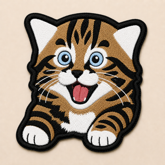 Cute Tabby Cat Embroidered Iron-On Patch – Funny Kitten Animal Applique