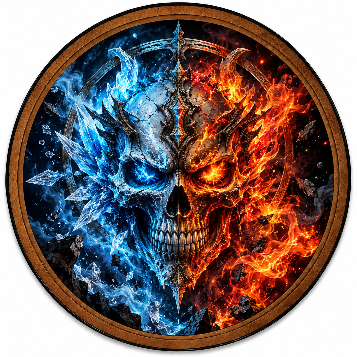 Infernal Frost – Handcrafted Fire & Ice Skull LED Wall Art | Gothic Fantasy Decor