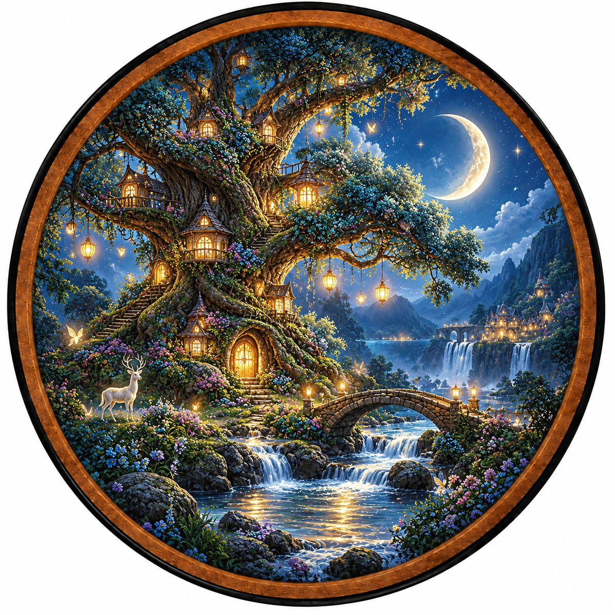The Enchanted Everlight Tree – Handcrafted LED Wall Art | Magical Treehouse & Crescent Moon