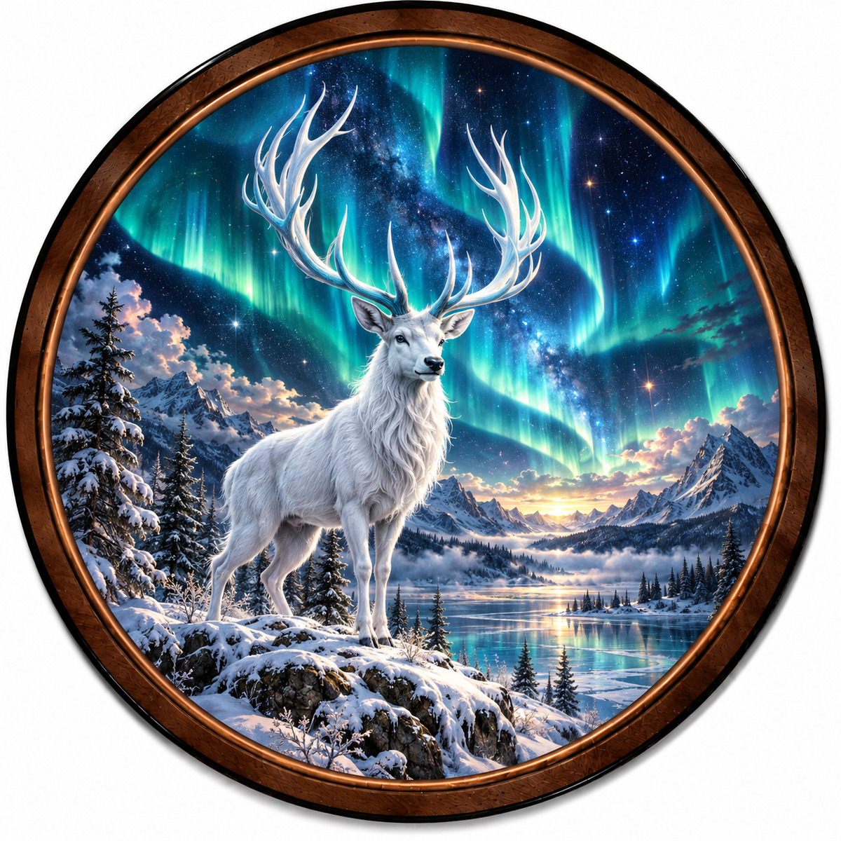 Handcrafted White Stag Northern Lights LED Wall Art