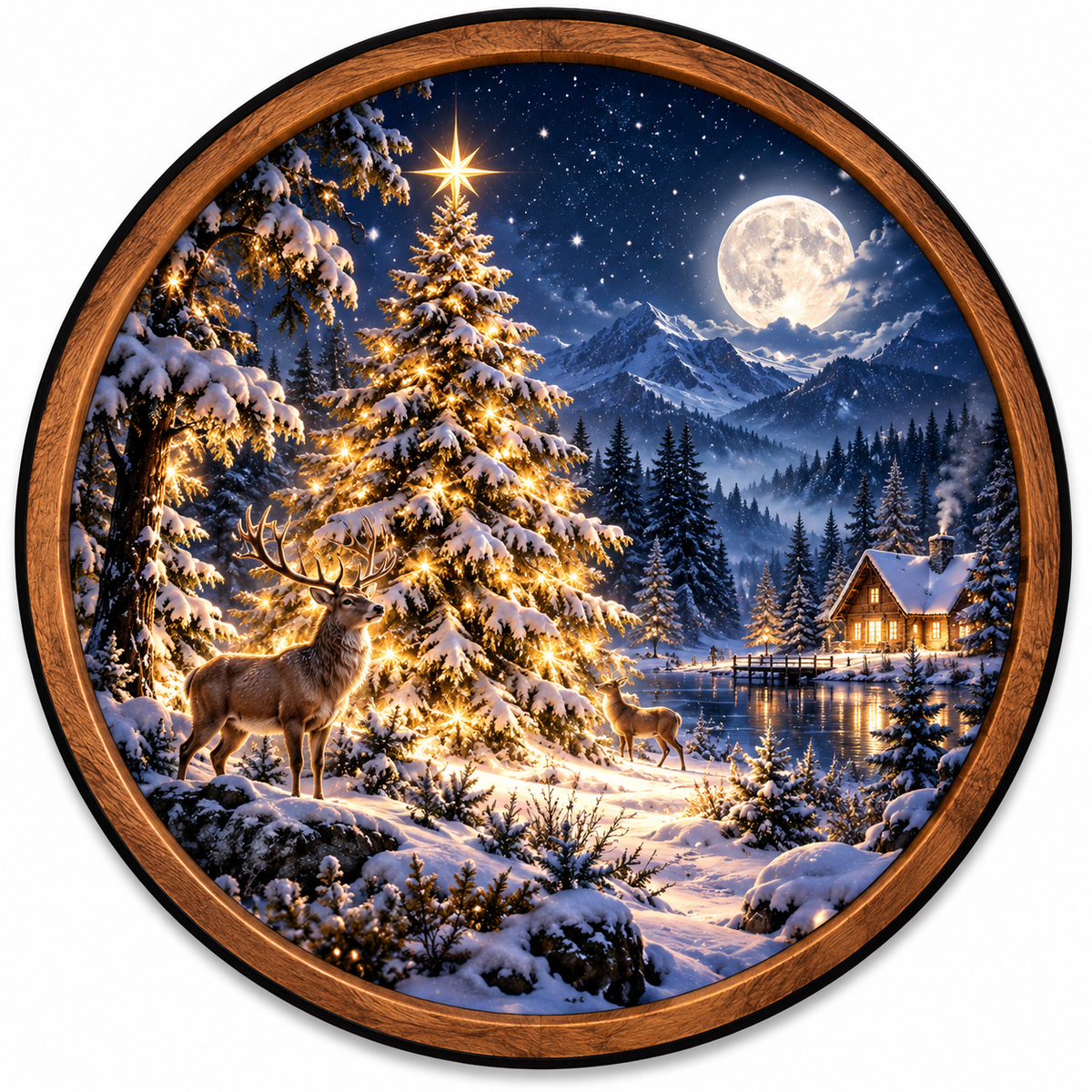 Handcrafted Golden Moon Tree Lake LED Wall Art