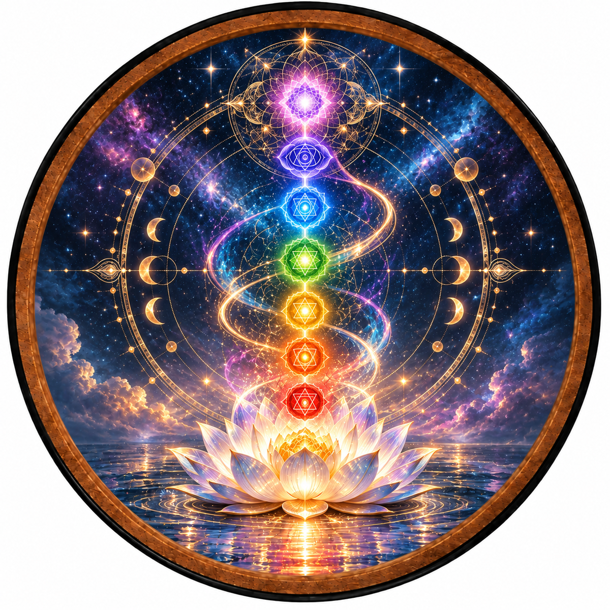 Celestial Chakra Lotus – Handcrafted Round LED Wall Art