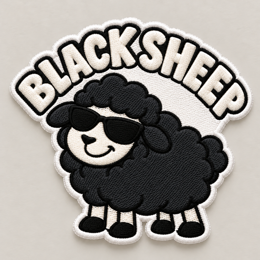 Black Sheep Embroidered Iron-On Patch – Cool Sheep with Sunglasses Applique