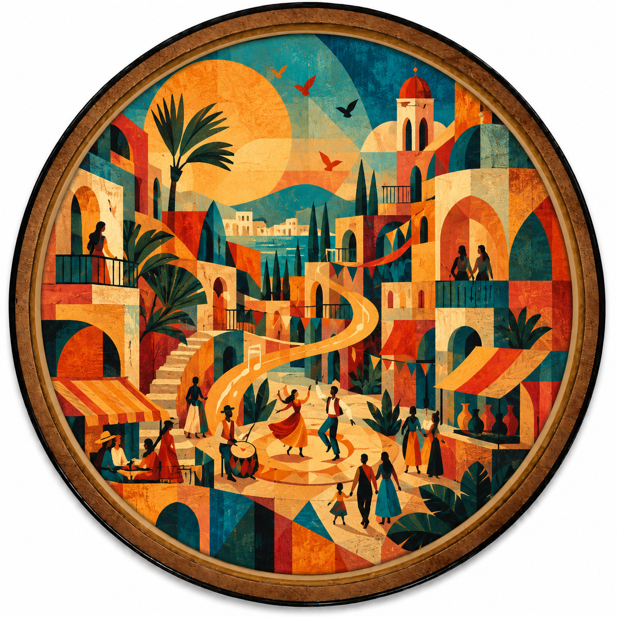 Mediterranean Village Celebration Circular LED Wall Art