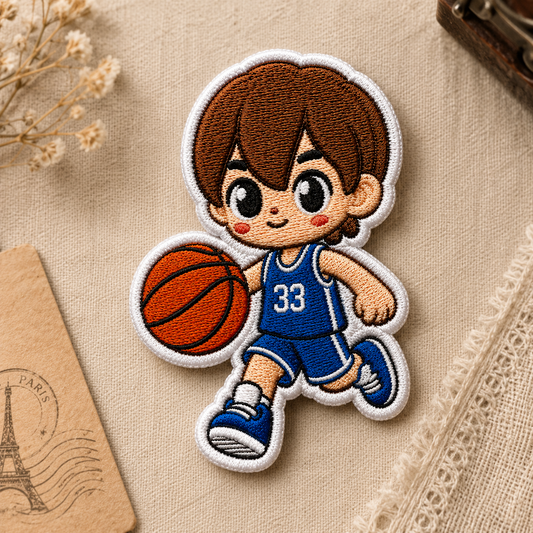 Cute Basketball Boy Embroidered Iron-On Patch – Cartoon Basketball Player Applique