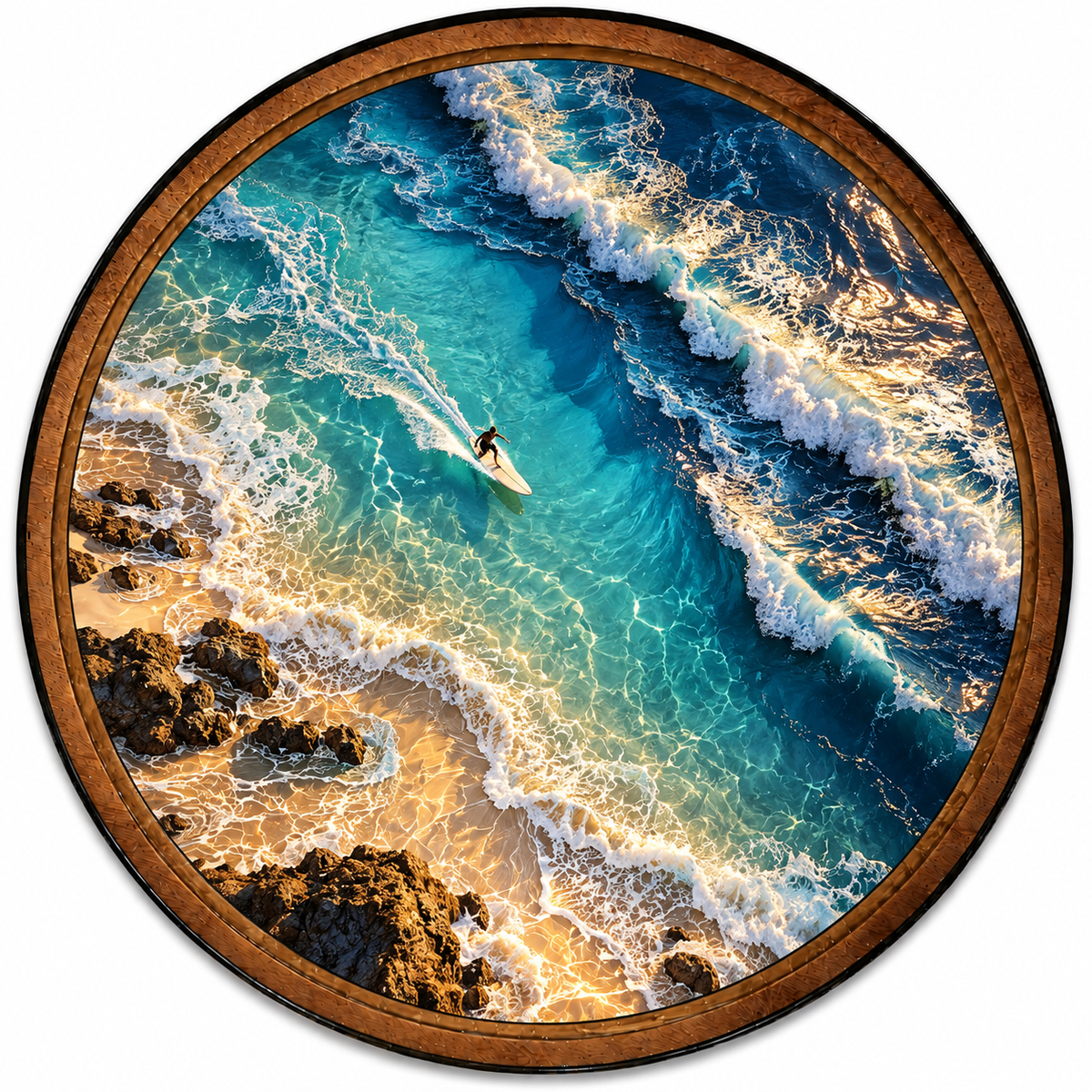 Handcrafted Ocean Waves LED Wall Art – Aerial Surfer & Turquoise Coastal Landscape, Beach House