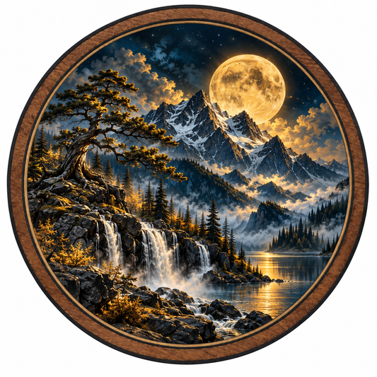 Alpine Moonfall – Golden Cascade LED Wall Art