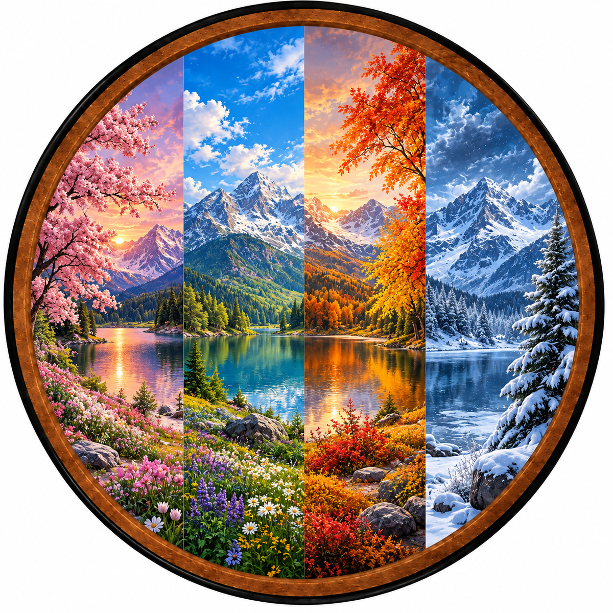 Four Seasons – Handcrafted Round LED Wall Art