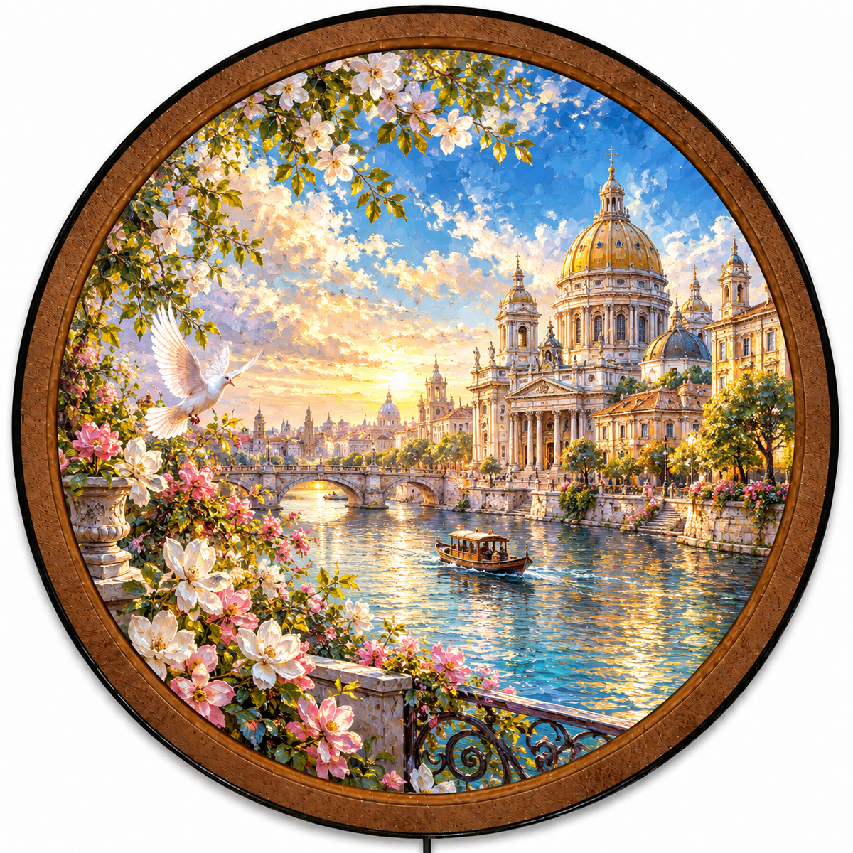 Golden Riverside Cathedral Garden LED Wall Art