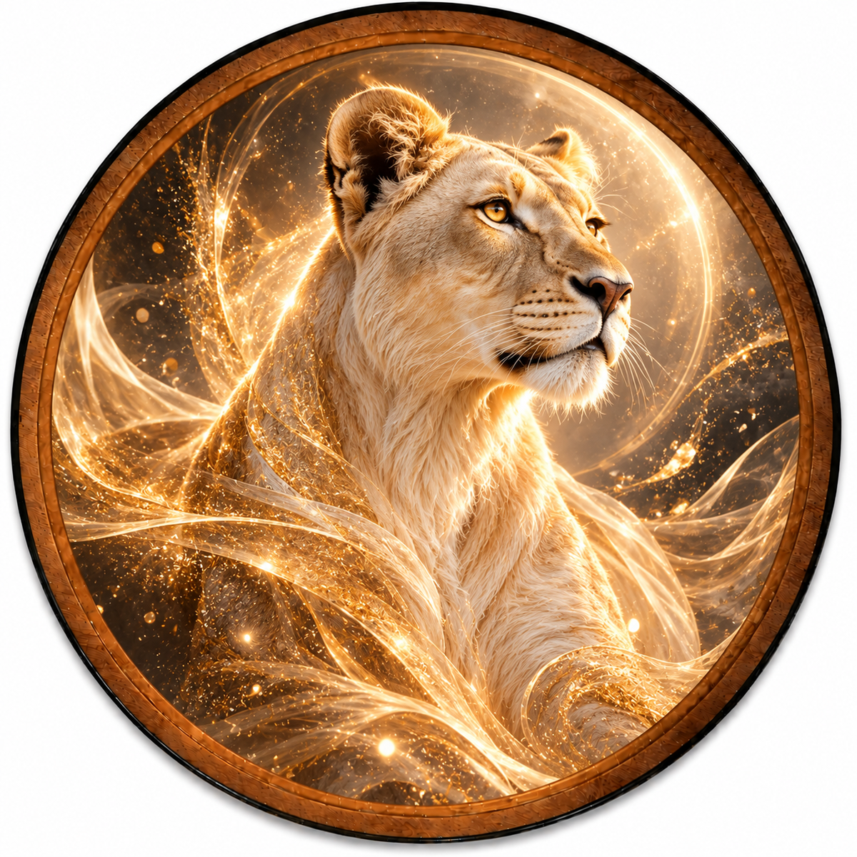 Handcrafted Golden Lioness Spirit LED Wall Art