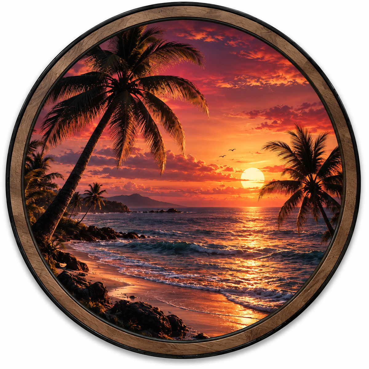 Handcrafted Tropical Sunset Beach LED Wall Art