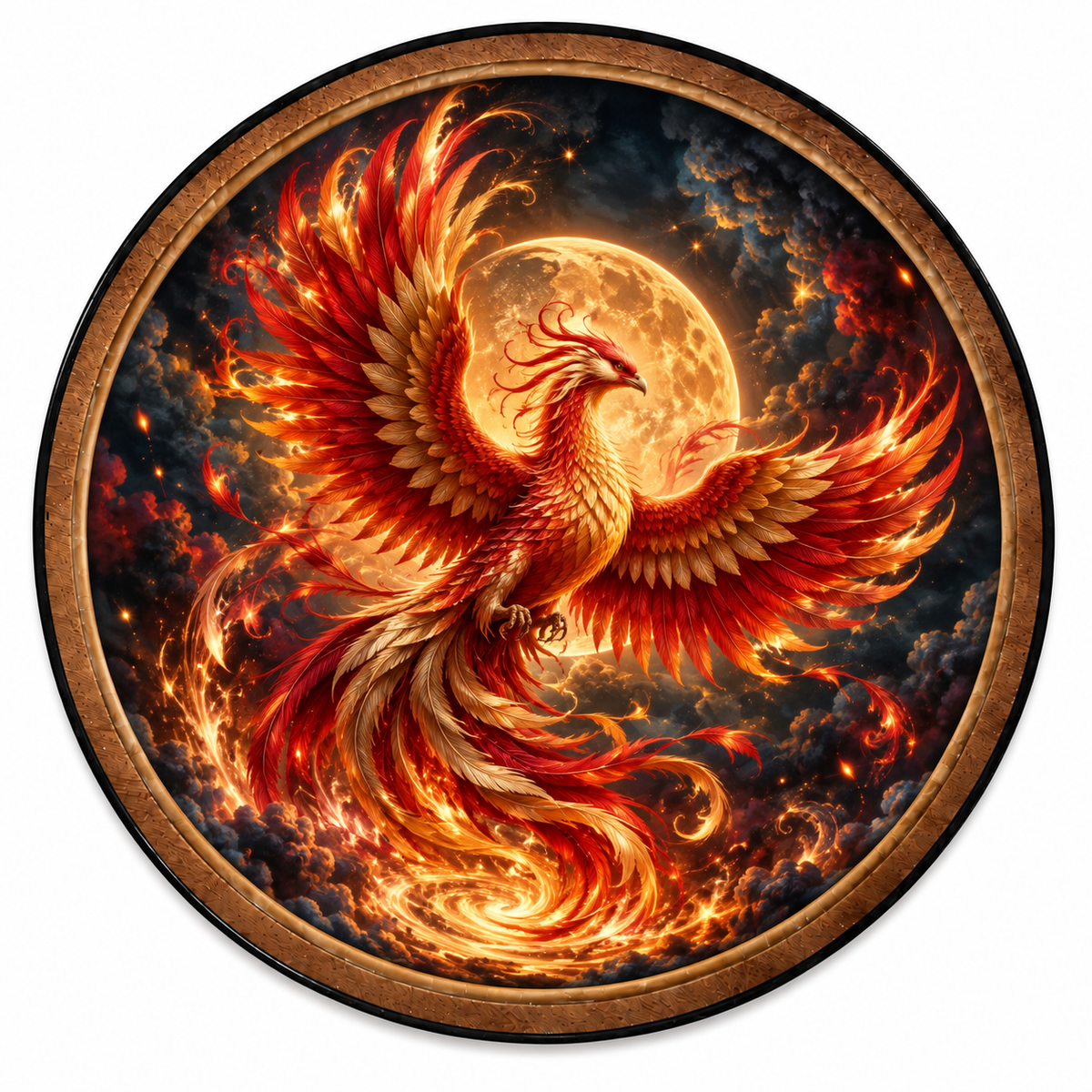 Eternal Phoenix – Golden Fire Moon LED Wall Art