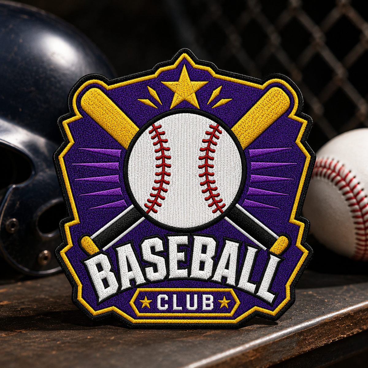 Baseball Club Embroidered Patch – Purple & Gold Varsity Sports Badge