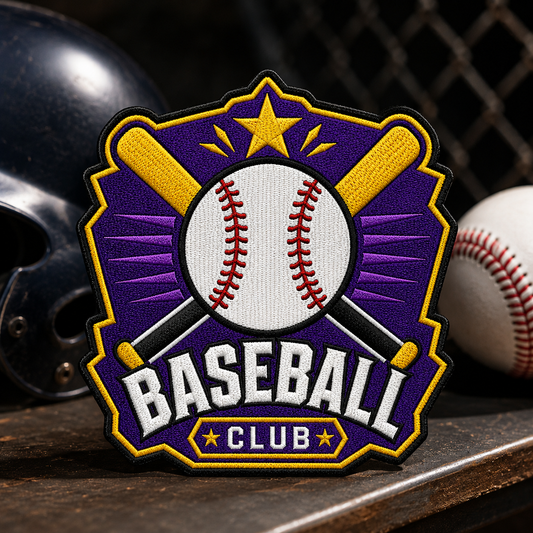 Baseball Club Embroidered Patch – Purple & Gold Varsity Sports Badge
