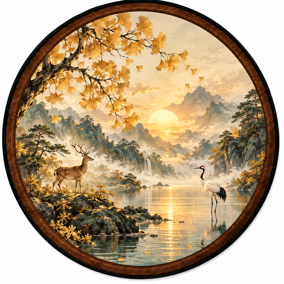 Deer & Crane Japanese Landscape Decor  – Handcrafted LED Wall Art