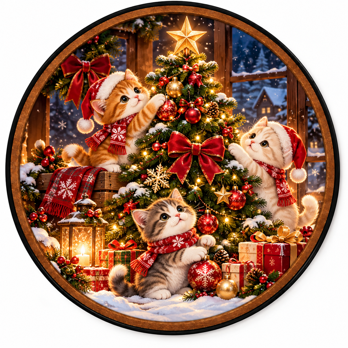 Christmas Kittens – Handcrafted LED Wall Art | Cute Cats Decorating Christmas Tree