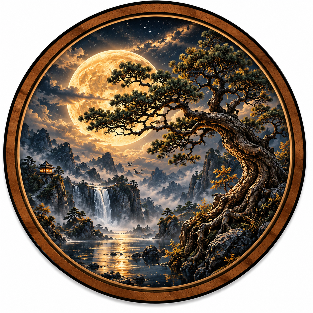 Handcrafted Golden Moon Ancient Pine LED Wall Art