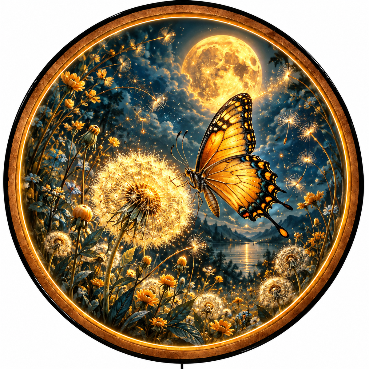 Golden Wishes – Handcrafted Round LED Wall Art