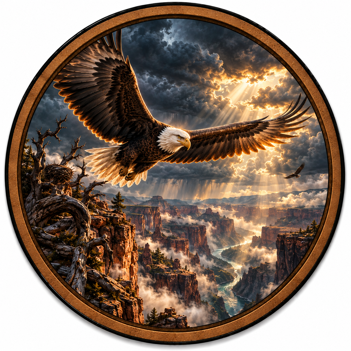 Handcrafted Bald Eagle Canyon Storm LED Wall Art