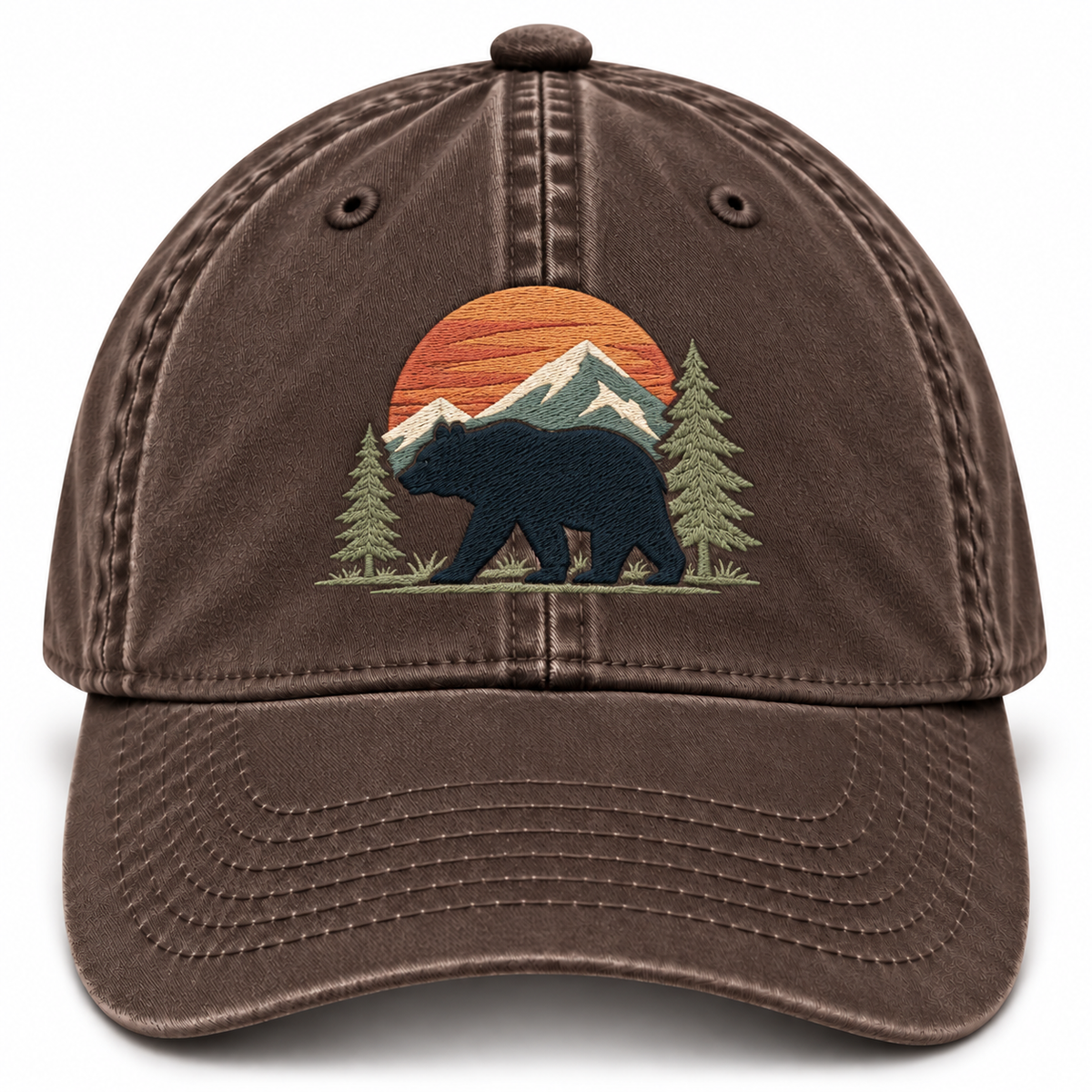 Black Bear Embroidered Dad Hat – Vintage Mountain Baseball Cap