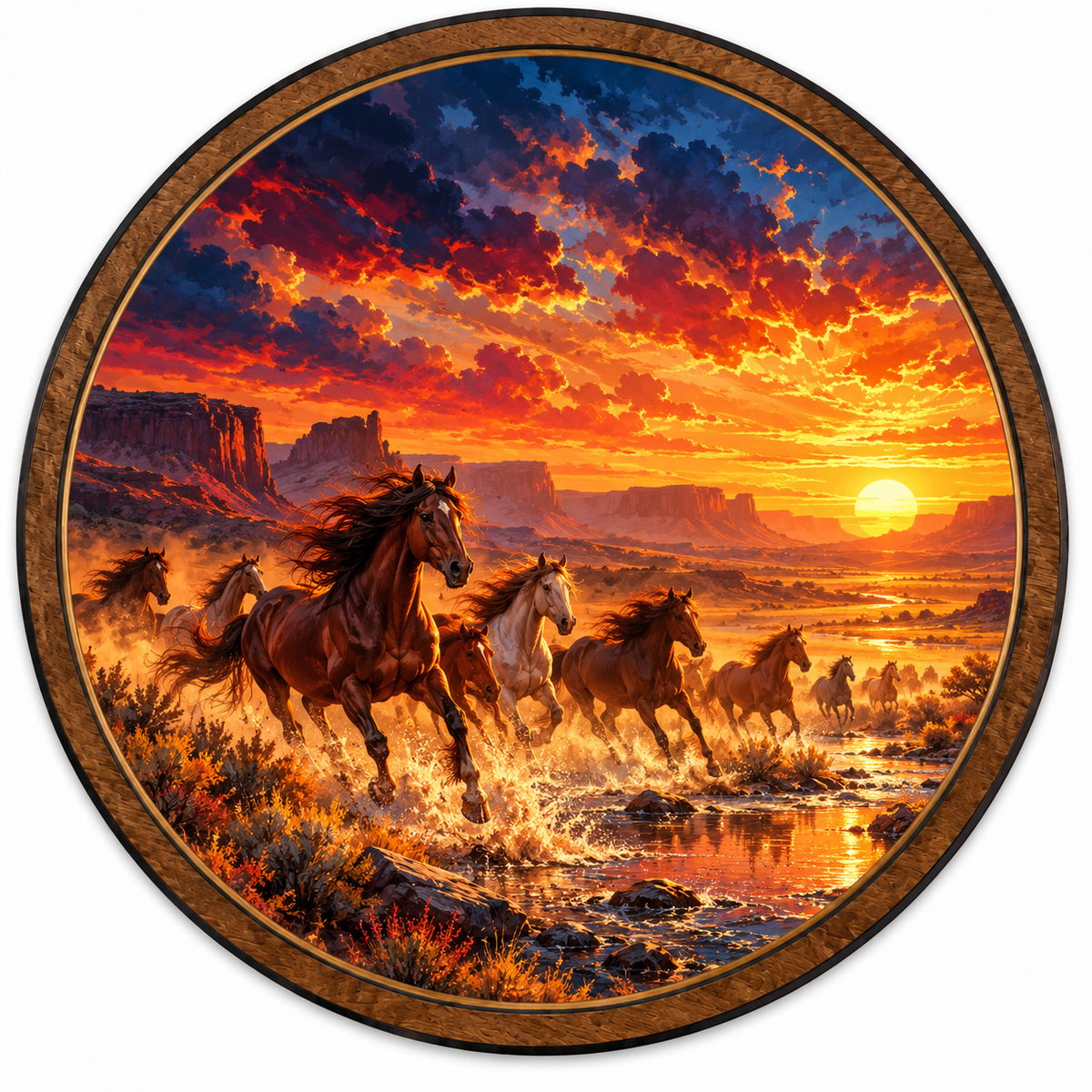Wild Horses Canyon Sunset Circular LED Wall Art