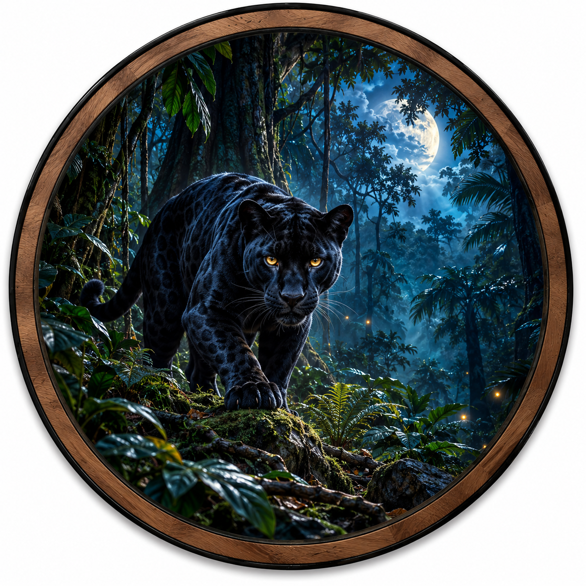 Handcrafted Black Panther Moonlit Jungle LED Wall Art