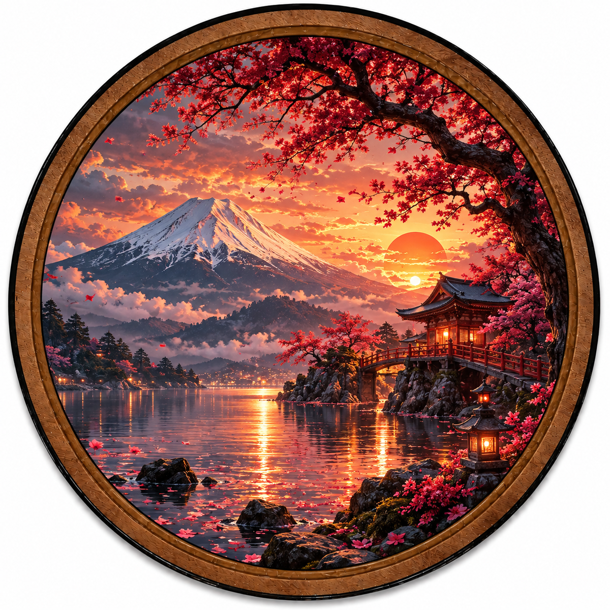 Crimson Sakura Sunset – Handcrafted LED Wall Art