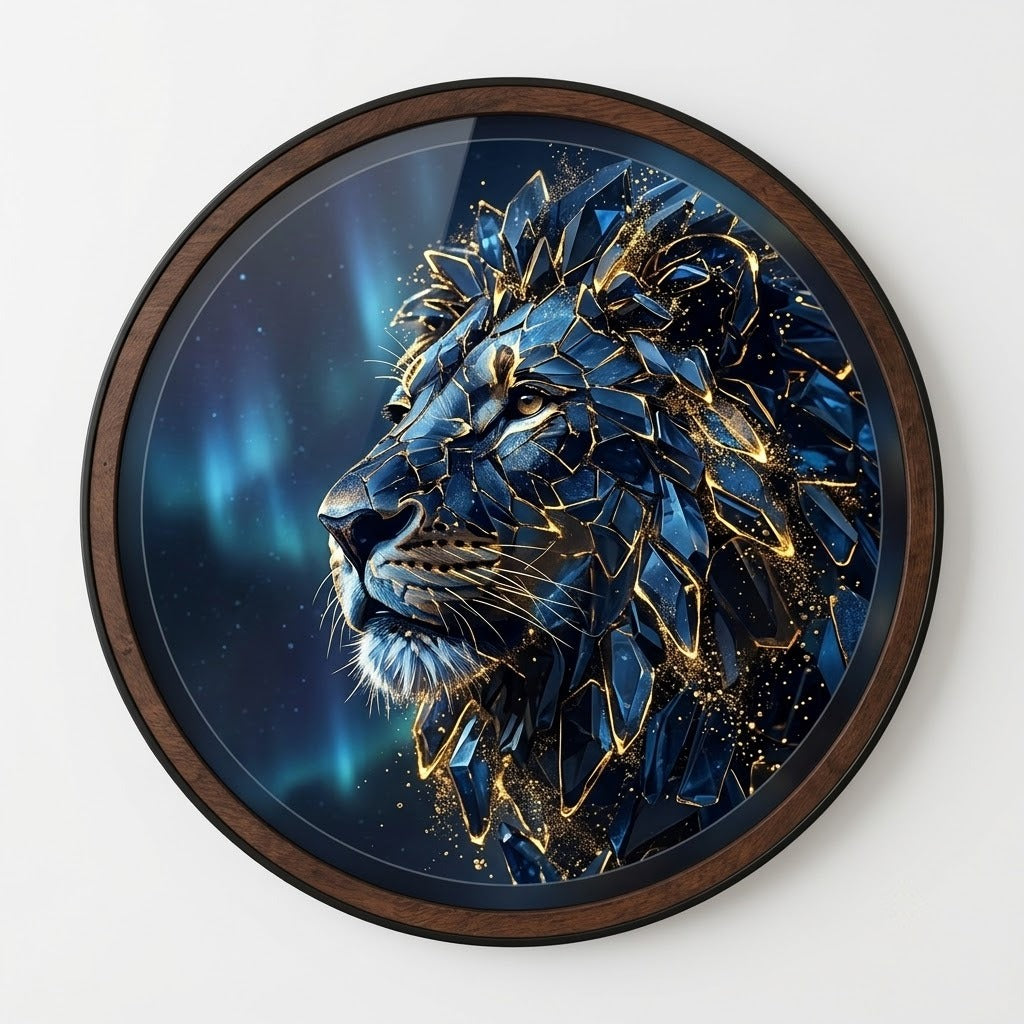 Midnight Crystal Lion – Handcrafted LED Wall Art